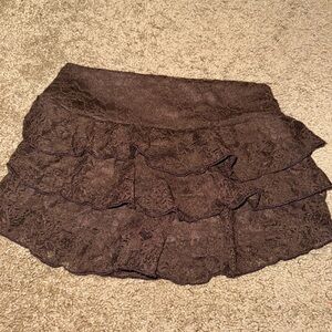 Elegant Brown Lace Tiered Skirt
